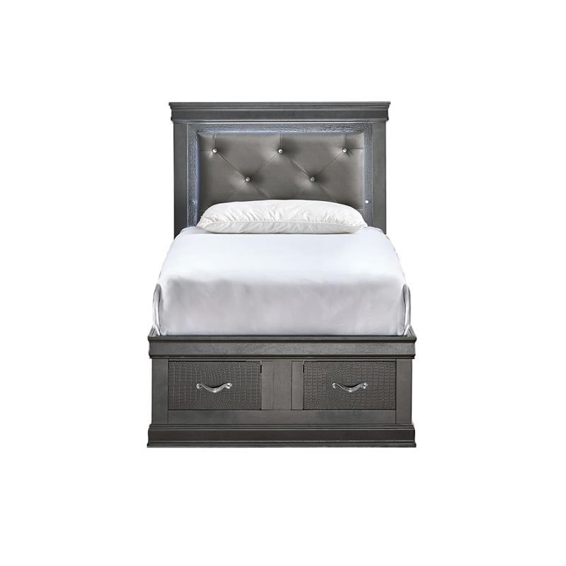 Glory Furniture Lorana Faux Leather Upholstered Twin Storage Bed Gunmetal Gray