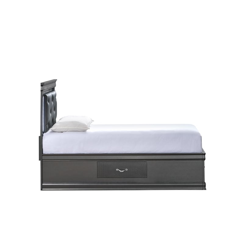 Glory Furniture Lorana Faux Leather Upholstered Twin Storage Bed Gunmetal Gray