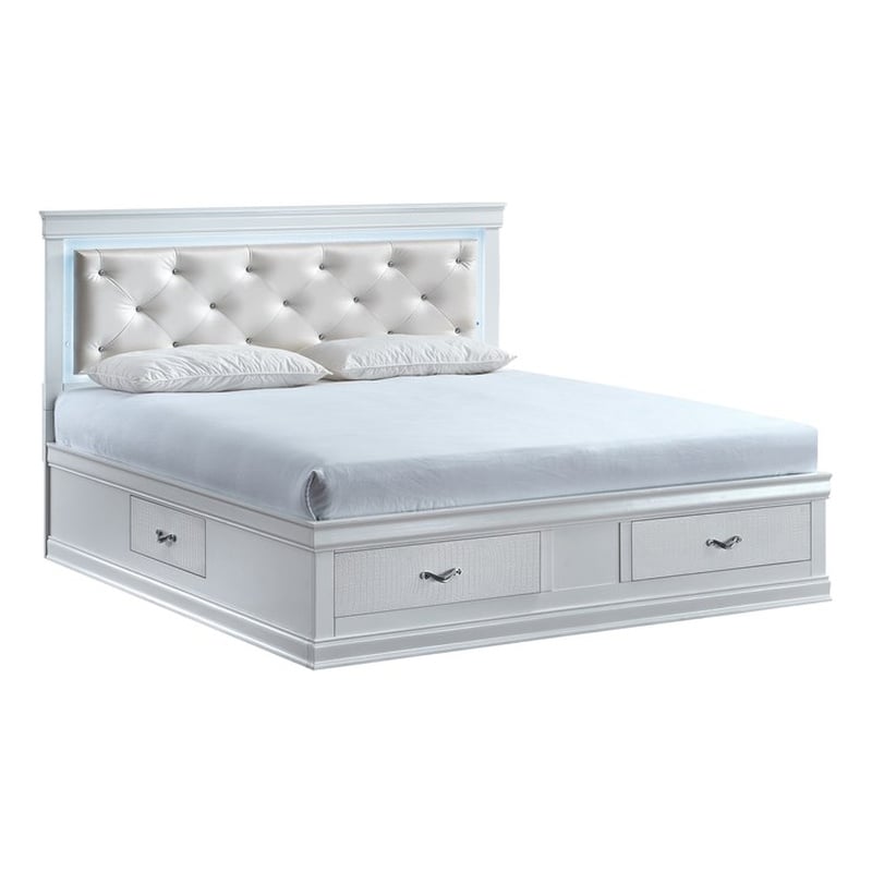 Glory Furniture Lorana Faux Leather Queen Storage Bed in Sparkling White