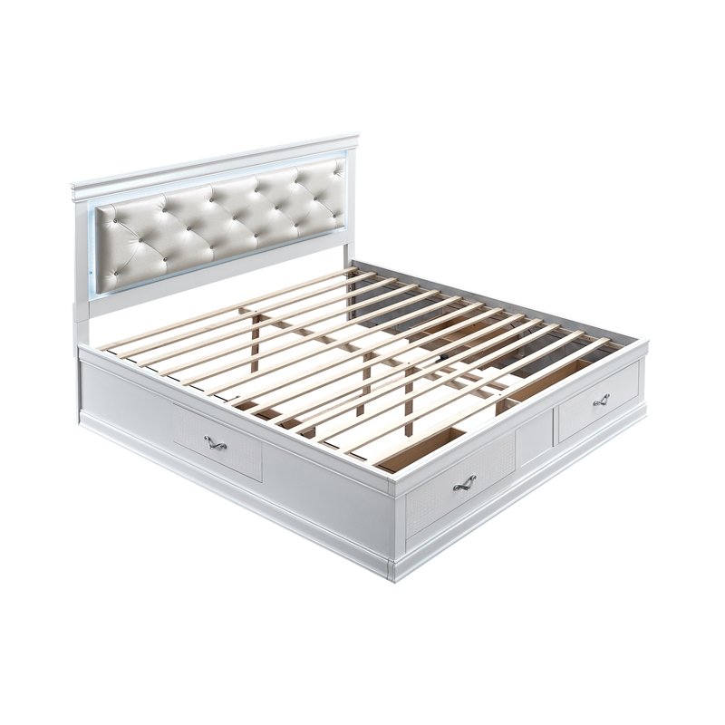 Glory Furniture Lorana Faux Leather Queen Storage Bed in Sparkling White