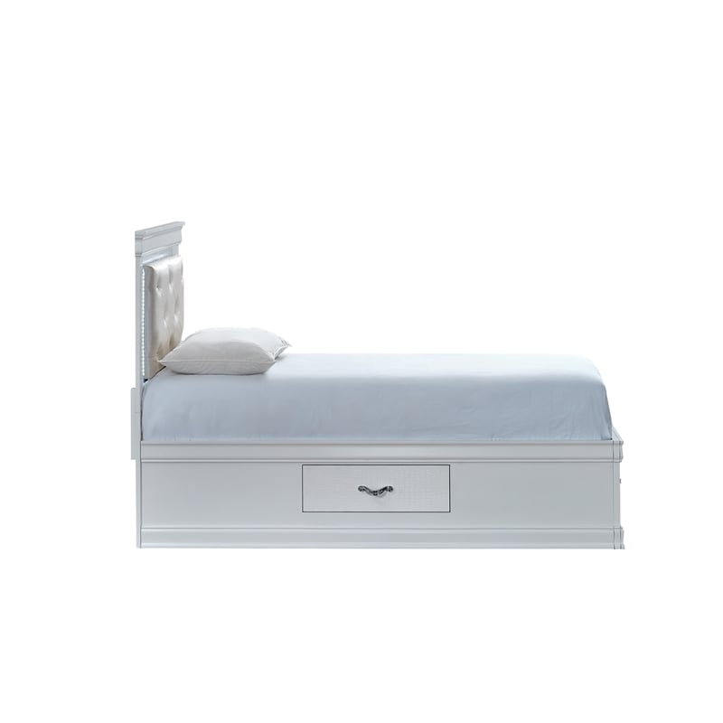 Glory Furniture Lorana Faux Leather Upholstered Twin Storage Bed Sparkling White