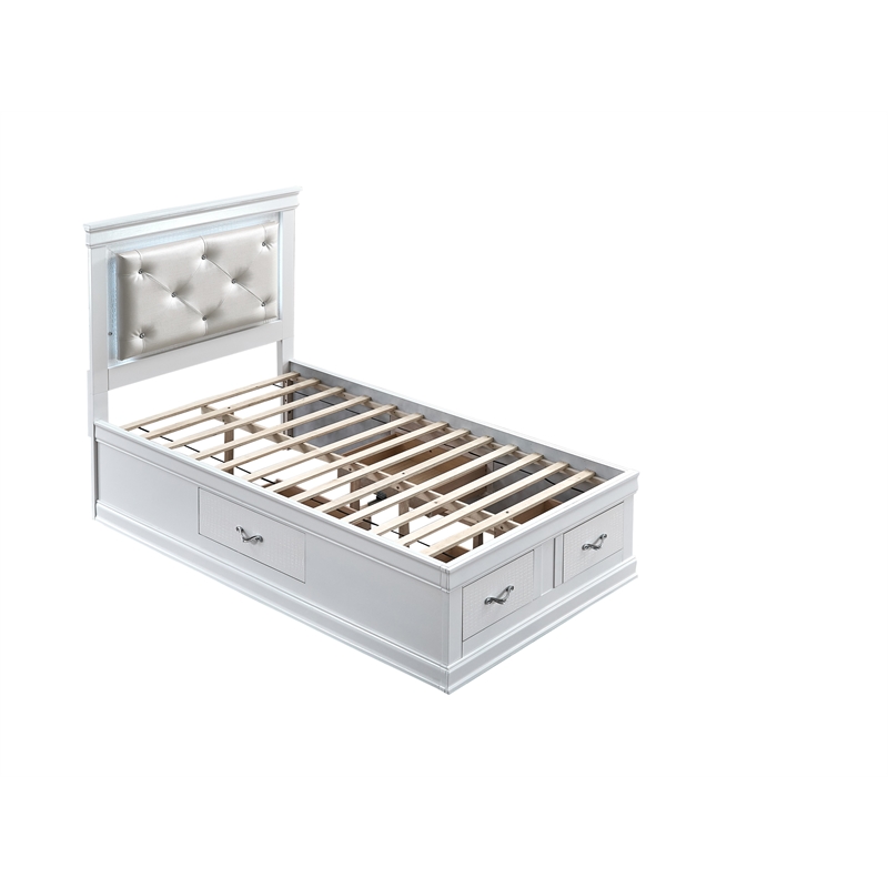 Glory Furniture Lorana Faux Leather Upholstered Twin Storage Bed Sparkling White
