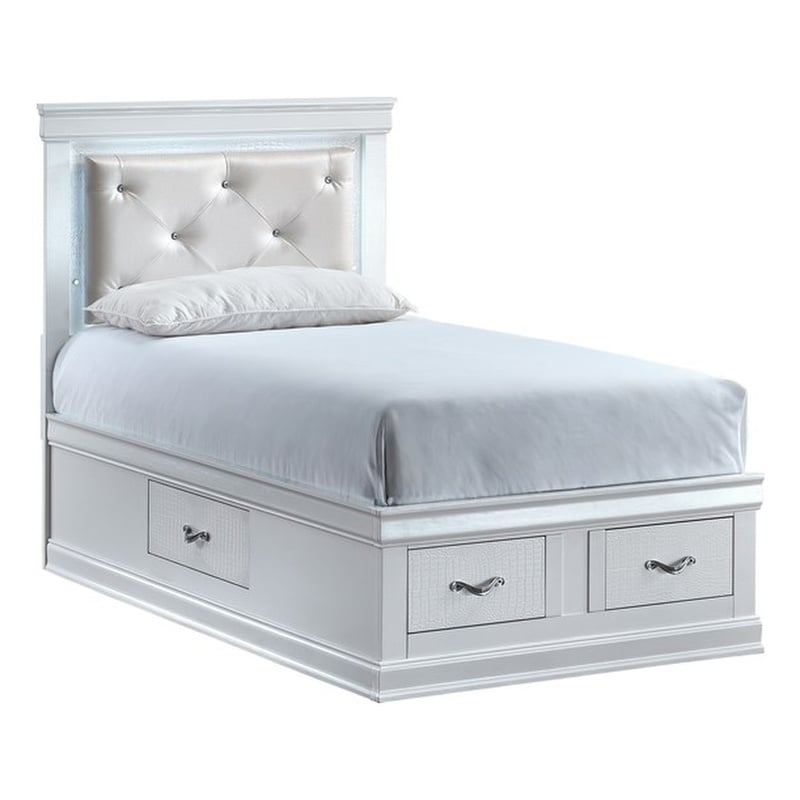Glory Furniture Lorana Faux Leather Upholstered Twin Storage Bed Sparkling White