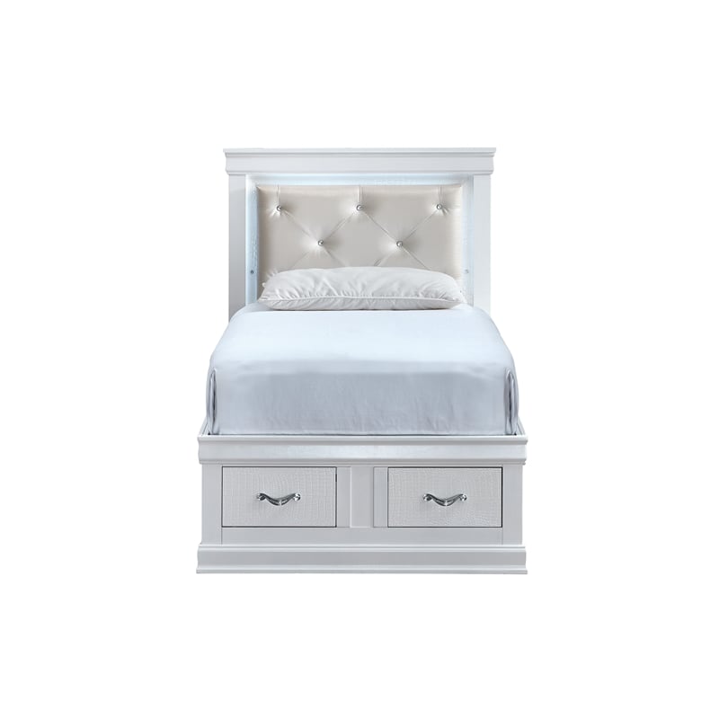 Glory Furniture Lorana Faux Leather Upholstered Twin Storage Bed Sparkling White