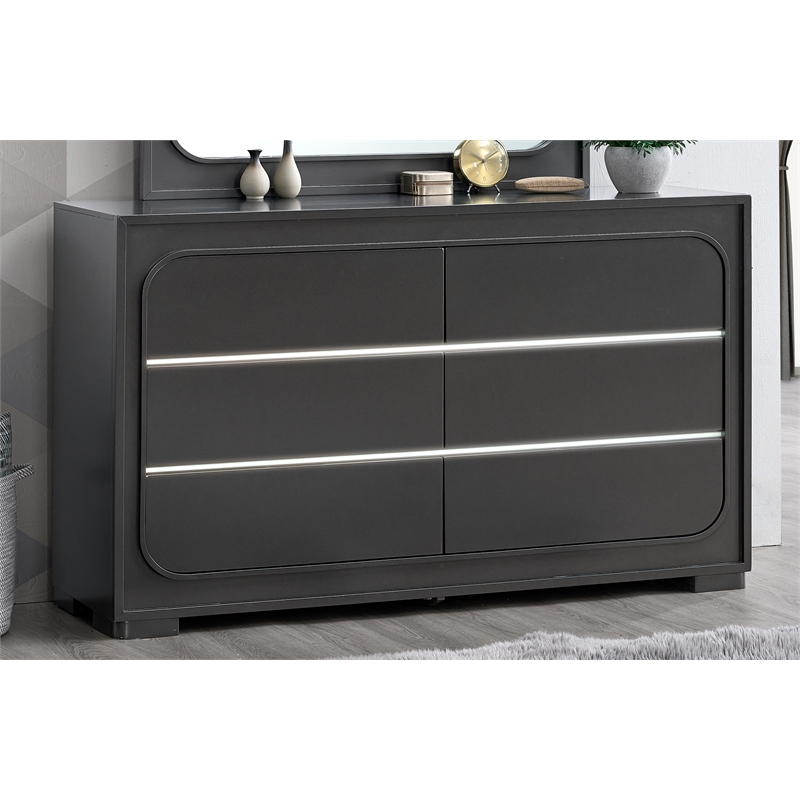 Glory Furniture Wave 6-Drawers Wood Bedroom Dresser in Wenge