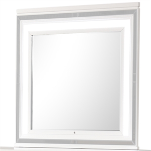 Glory Furniture Genoa Bedroom Mirror with Mirror Trim Strips in Sparkling White