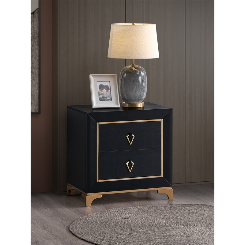 Glory Furniture Kramer G006900-N 2 Drawer NIGHTSTAND  Black Gold