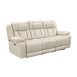 Glory Furniture Sensa G00727A-RS Power Reclining Sofa W/Table W/Led Belt Beige Faux Leather