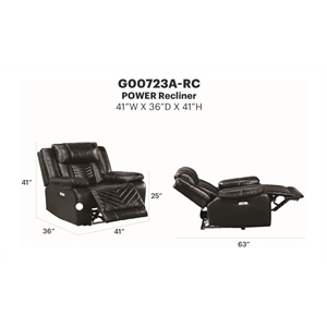 Glory Furniture Sensa G00723A-RC Power Reclining Chair W/ Led Black