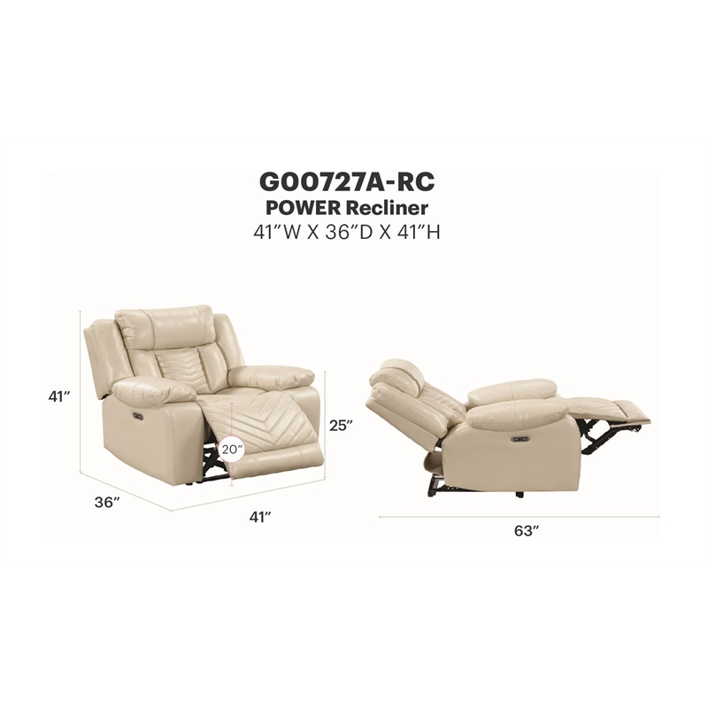 Glory Furniture Sensa G00727A-RC Power Reclining Chiar W/ Led Belt Beige