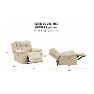 Glory Furniture Sensa G00727A-RC Power Reclining Chiar W/ Led Belt Beige