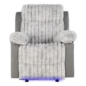 Glory Furniture Plush G00925A-RC Glider Recliner Chair W/ Led Belt Gray Teddy and Microsuede