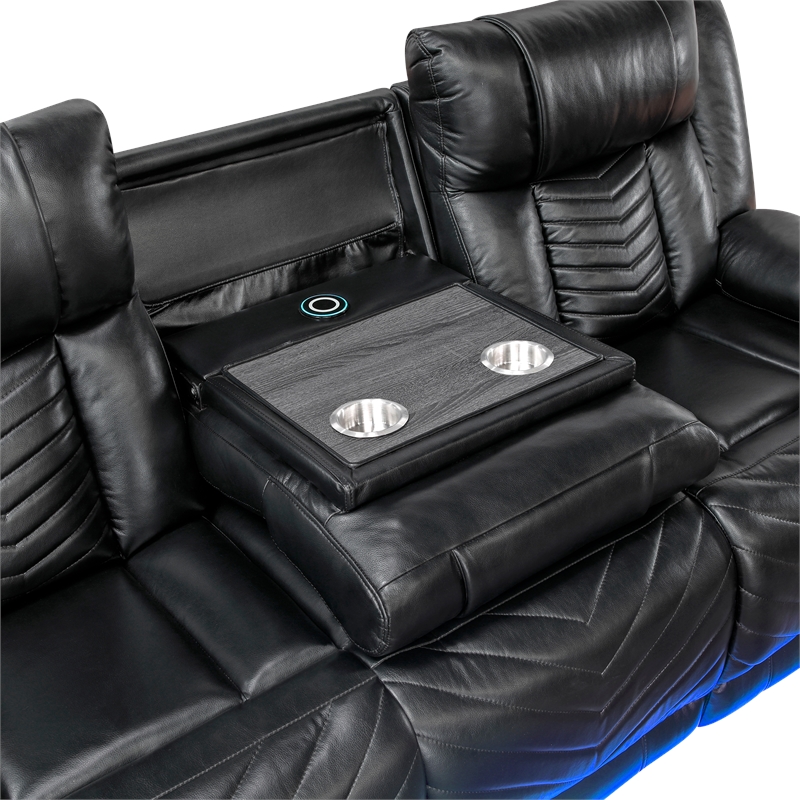 Glory Furniture Sensa G00723A-RS Power Reclining Sofa W/Table W/Led Belt Black