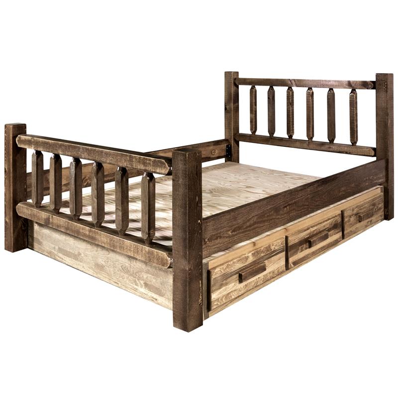 Montana Woodworks Homestead Wood Twin Bed with Storage in Brown Lacquered