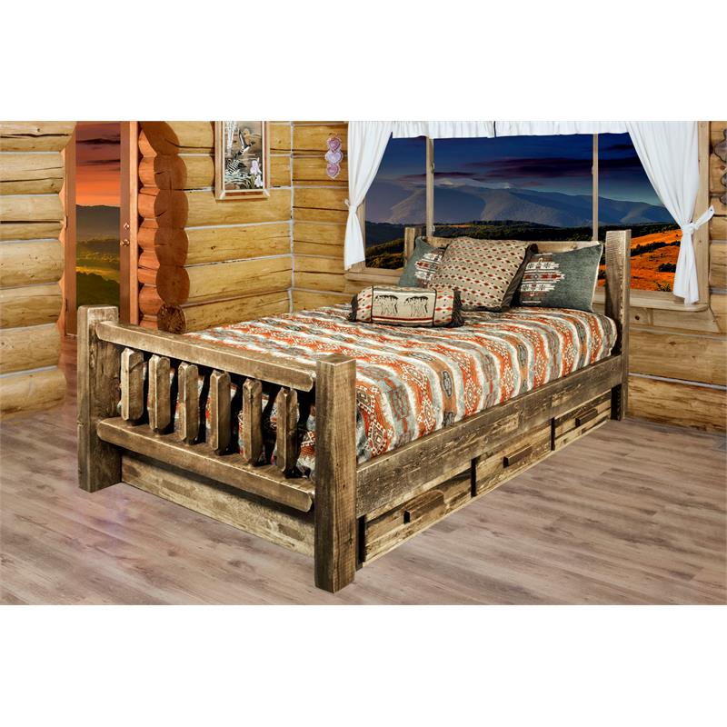 Montana Woodworks Homestead Wood King Bed with Storage in Brown Lacquered