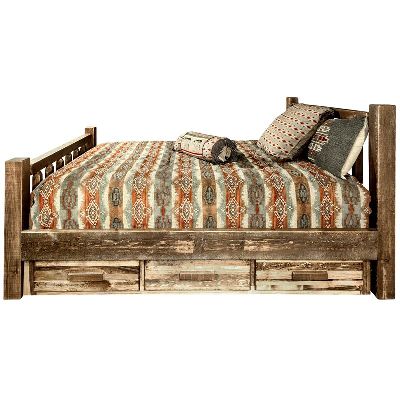 Montana Woodworks Homestead Wood King Bed with Storage in Brown Lacquered