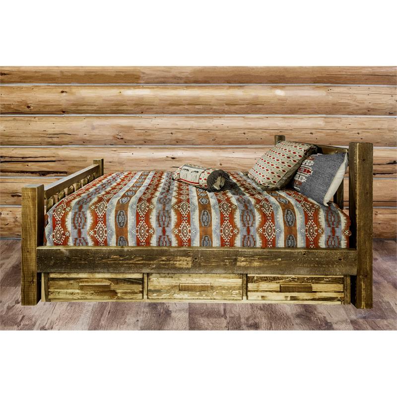 Montana Woodworks Homestead Wood King Bed with Storage in Brown Lacquered