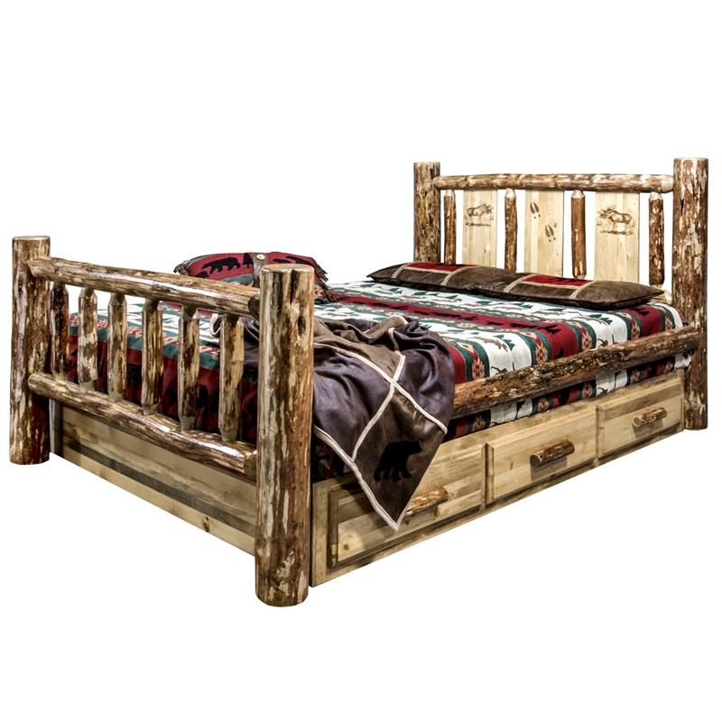 Montana Woodworks Glacier Country Solid Pine Wood Queen Storage Bed in Brown