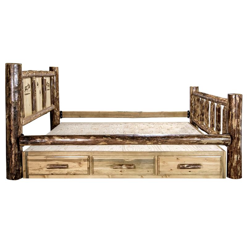 Montana Woodworks Glacier Country Solid Pine Wood Queen Storage Bed in Brown