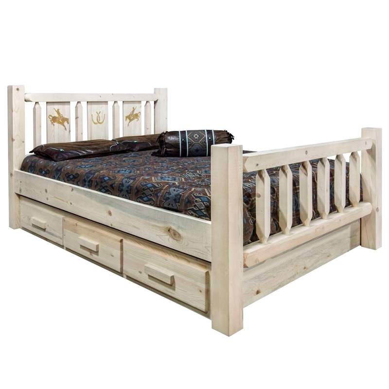 Montana Woodworks Homestead Pine Wood Queen Storage Bed in Natural Lacquered