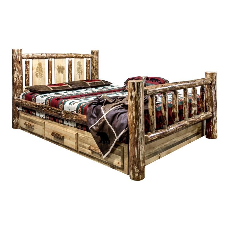 Montana Woodworks Glacier Country Solid Pine Wood Full Storage Bed in Brown