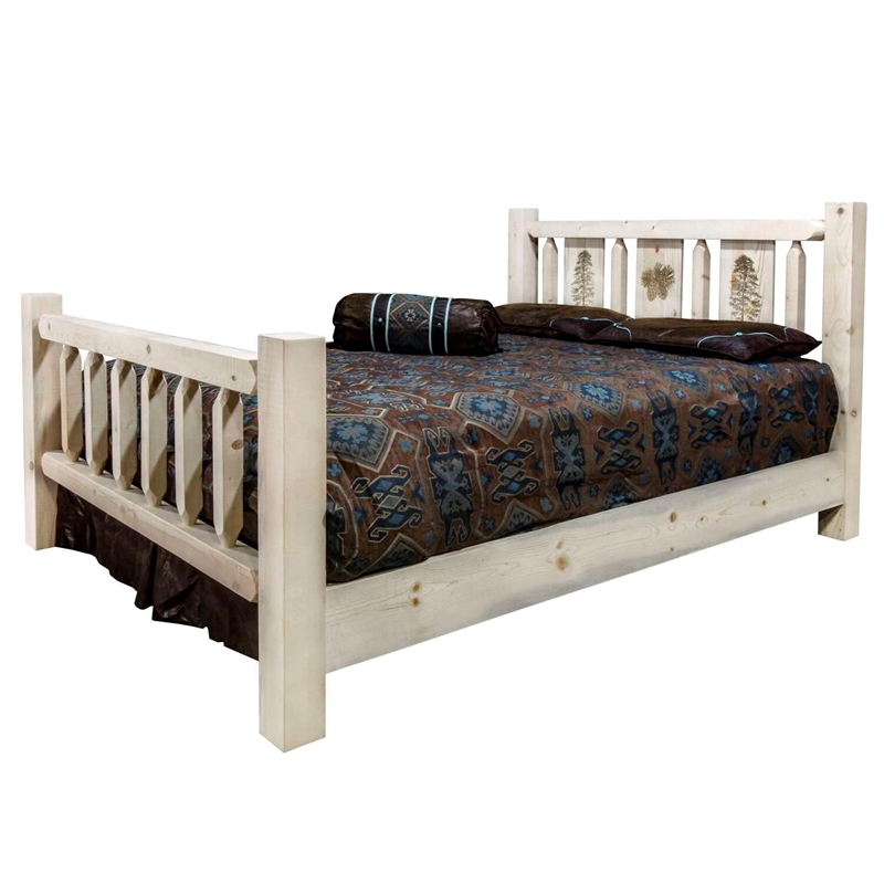 Montana Woodworks Homestead Wood Queen Bed with Engraved Pine in Natural
