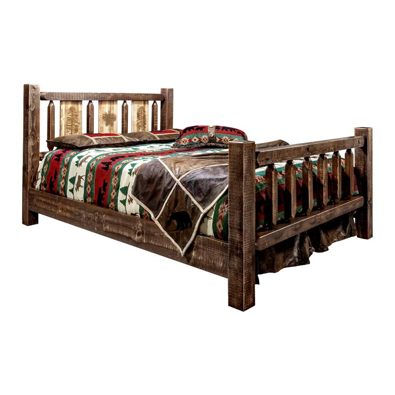 Montana Woodworks Homestead Wood Twin Bed with Pine Tree Design in Brown
