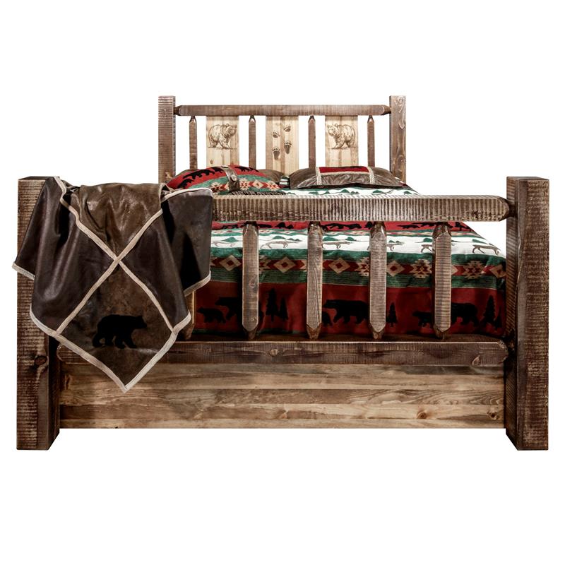 Montana Woodworks Homestead Wood Twin Storage Bed with Bear Design in Brown