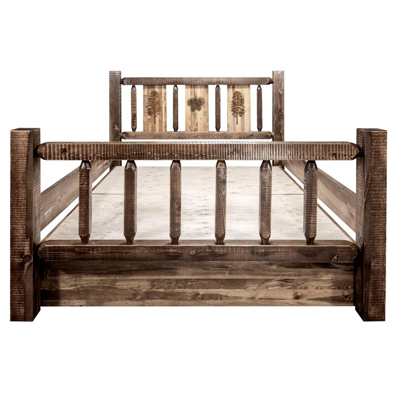 Montana Woodworks Homestead Wood Twin Storage Bed with Pine Design in Brown