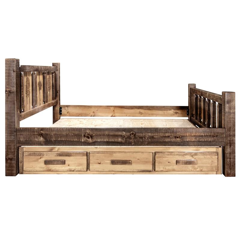 Montana Woodworks Homestead Wood Twin Storage Bed with Pine Design in Brown