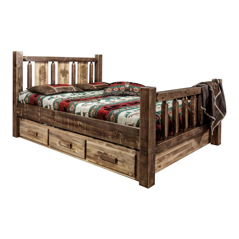 Montana Woodworks Homestead Wood Twin Storage Bed with Pine Design in Brown