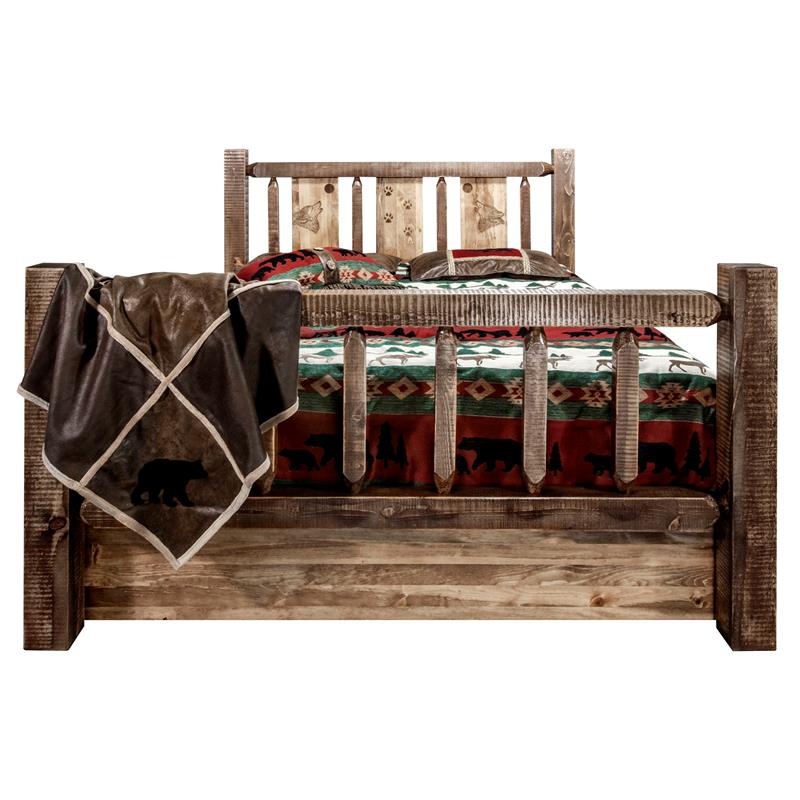 Montana Woodworks Homestead Wood Twin Storage Bed with Wolf Design in Brown