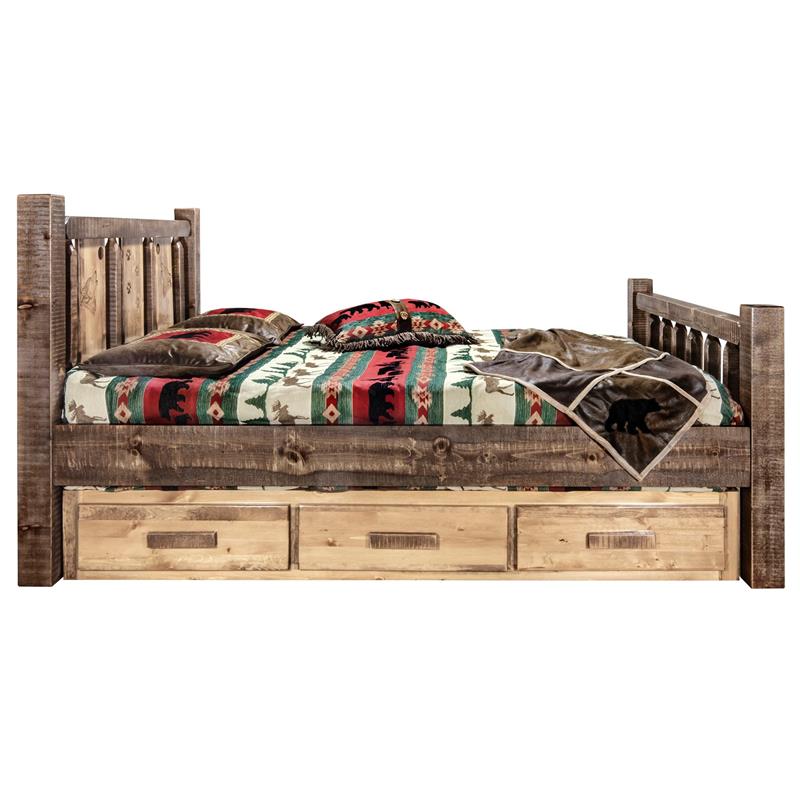 Montana Woodworks Homestead Wood Twin Storage Bed with Wolf Design in Brown