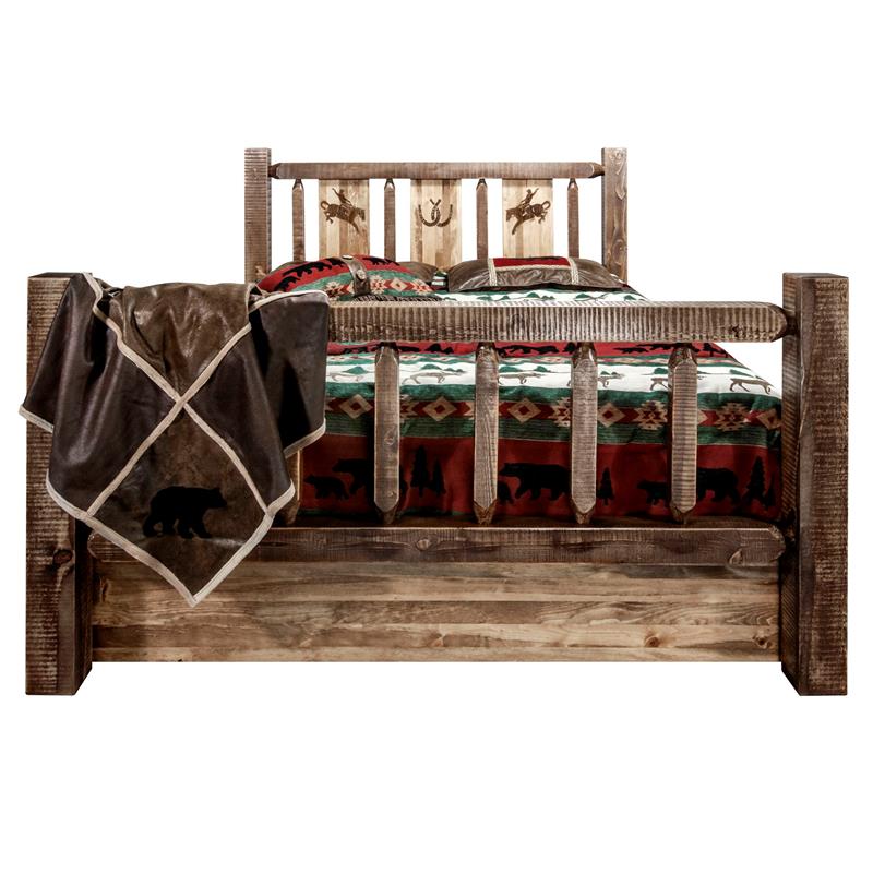 Montana Woodworks Homestead Wood Twin Storage Bed with Bronc Design in Brown