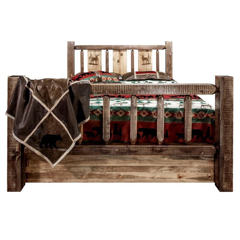 Montana Woodworks Homestead Wood Full Storage Bed with Elk Design in Brown