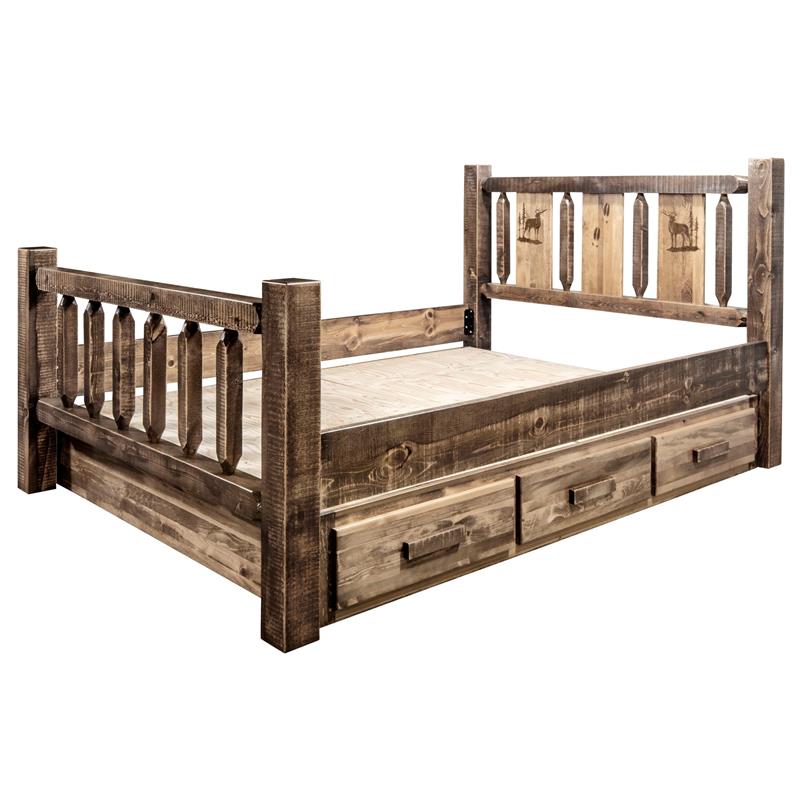 Montana Woodworks Homestead Wood Full Storage Bed with Elk Design in Brown