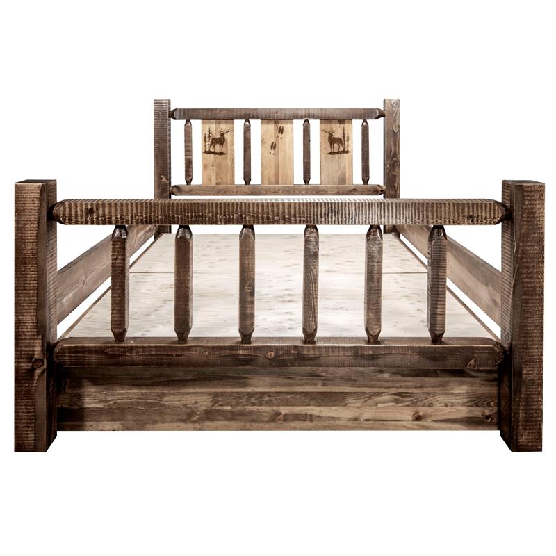 Montana Woodworks Homestead Wood Full Storage Bed with Elk Design in Brown