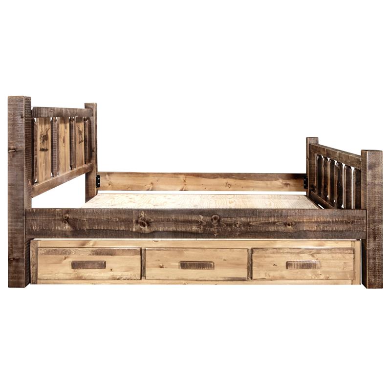 Montana Woodworks Homestead Wood Full Storage Bed with Elk Design in Brown