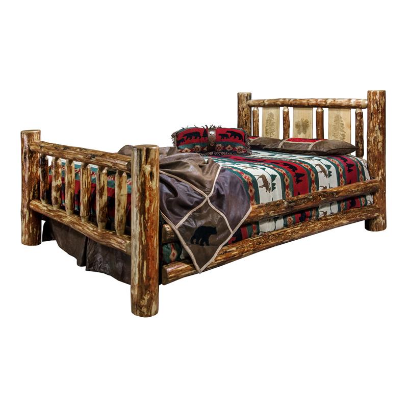 Montana Woodworks Glacier Country Wood Twin Bed with Pine Tree Design in Brown