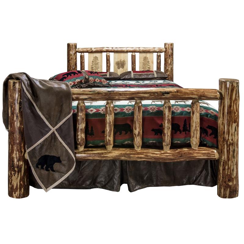 Montana Woodworks Glacier Country Wood Twin Bed with Pine Tree Design in Brown