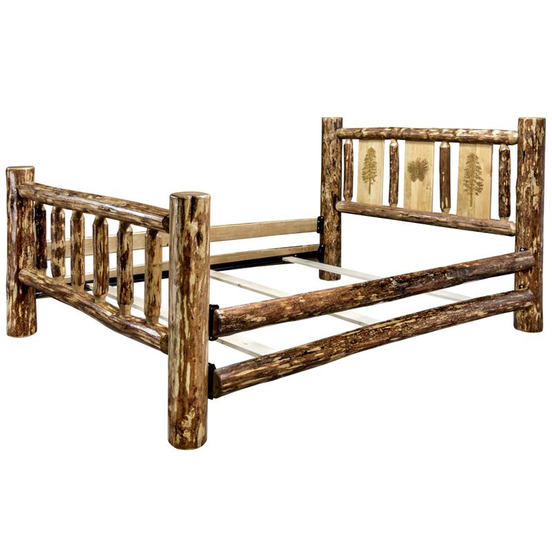 Montana Woodworks Glacier Country Wood Twin Bed with Pine Tree Design in Brown