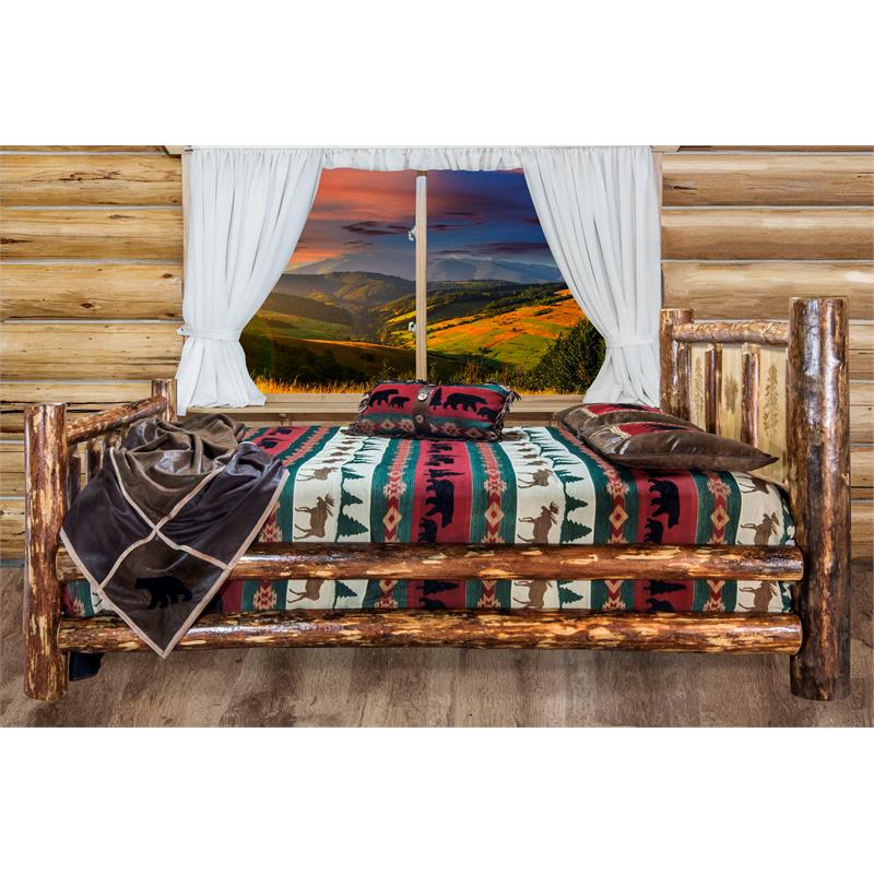 Montana Woodworks Glacier Country Wood Full Bed with Pine Tree Design in Brown