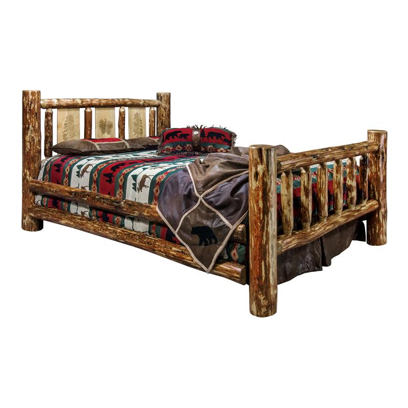 Montana Woodworks Glacier Country Wood Full Bed with Pine Tree Design in Brown