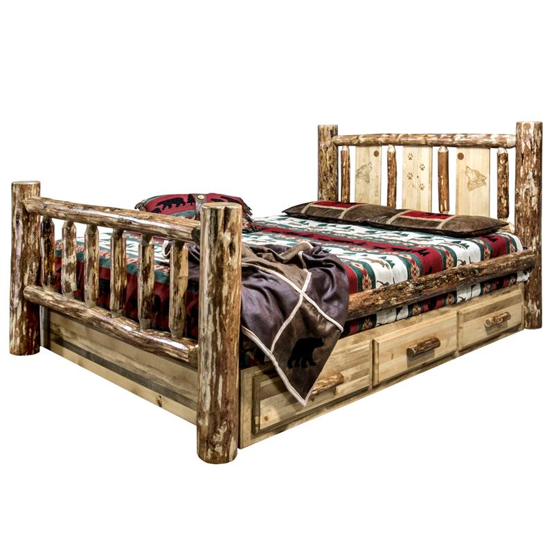 Montana Woodworks Glacier Country Hand-Crafted Wood Queen Storage Bed in Brown