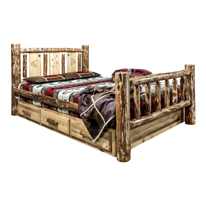 Montana Woodworks Glacier Country Hand-Crafted Wood Queen Storage Bed in Brown