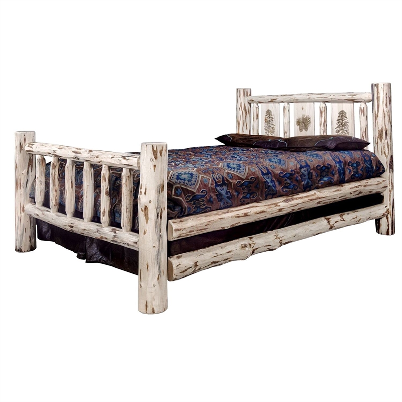 Montana Woodworks Wood Full Bed with Laser Engraved Pine Tree Design in Natural