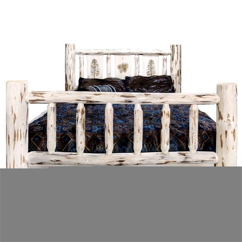 Montana Woodworks Wood Twin Storage Bed with Engraved Pine Design in Natural