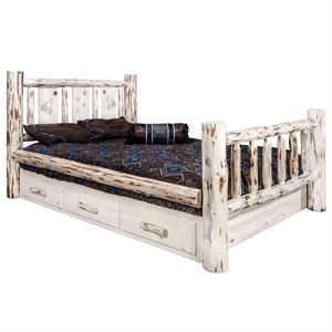 Montana Woodworks Wood Twin Storage Bed with Engraved Wolf Design in Natural