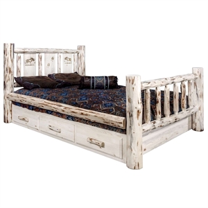 Montana Woodworks Wood Full Storage Bed with Laser Engraved Moose in Natural