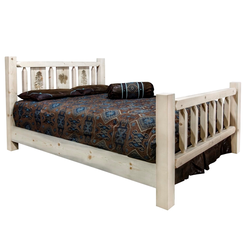 Montana Woodworks Homestead Wood Twin Bed with Engraved Pine Design in Natural